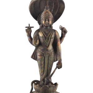 Vintage Brass Lord Vishnu with Sheshanaag | 17.5" x 7" x 5" (44.45 x 18 x 12.5 cm) | 7 kg Sacred Art | Standing Divine Murti